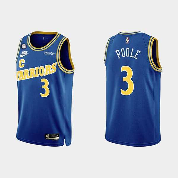 Men%27s Golden State Warriors #3 Jordan Poole 2022-23 Blue With No.6 Patch Stitched Basketball Jersey Dzhi